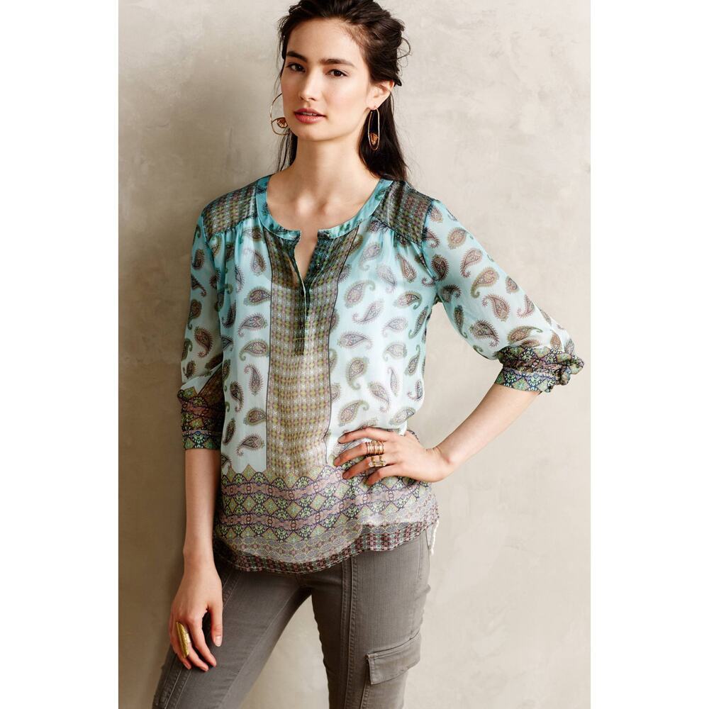 Anthropologie Gypsy 05 Katrina Silk Tunic Sheer Top Lightweight Size Large